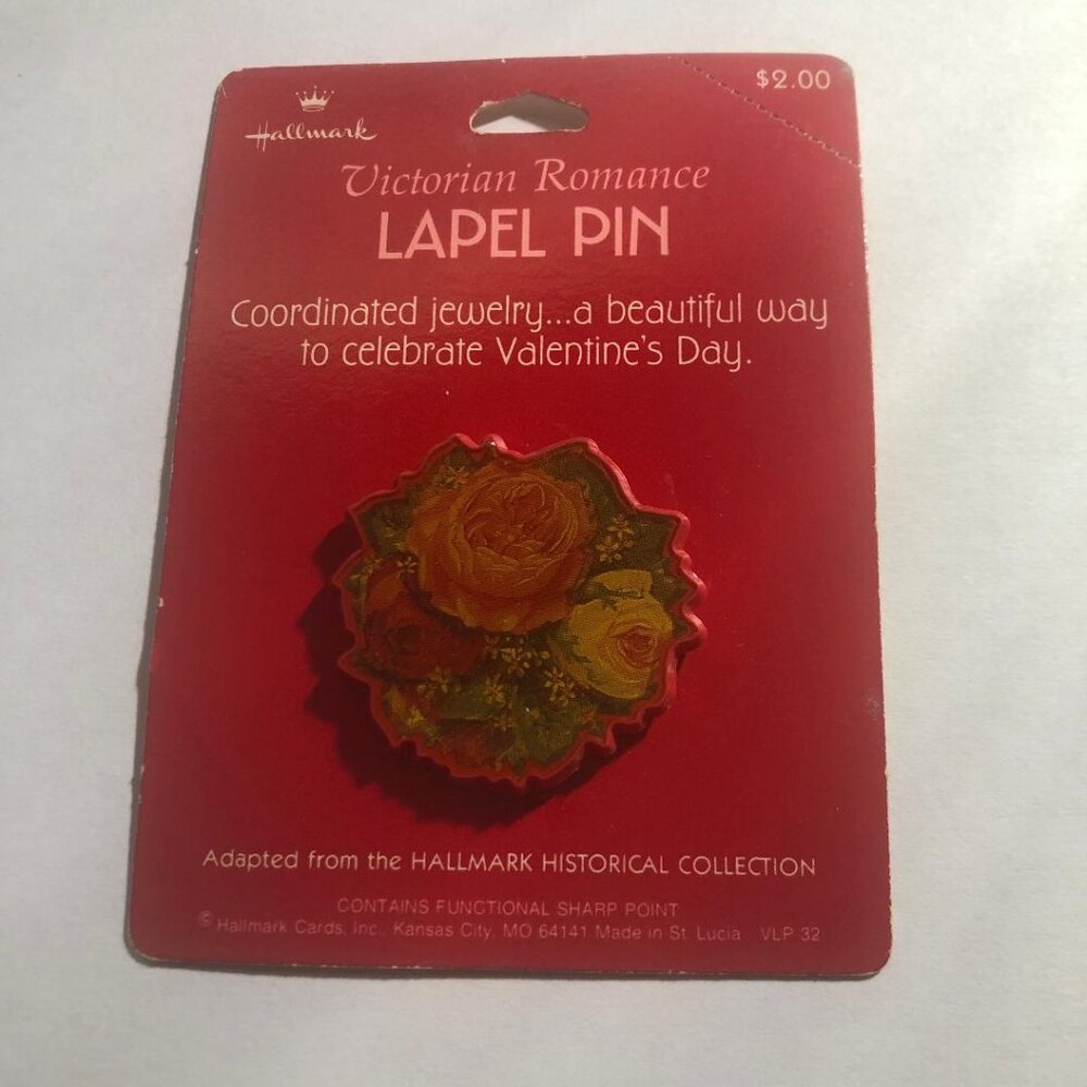 New Vintage Hallmark Victorian Romance Lapel Pin Valentine's Day Roses Flowers